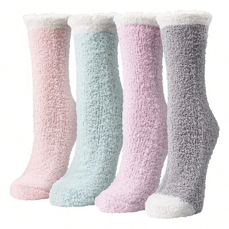 4-Pack Women's Fuzzy Thermal Crew Socks – Soft & Cozy