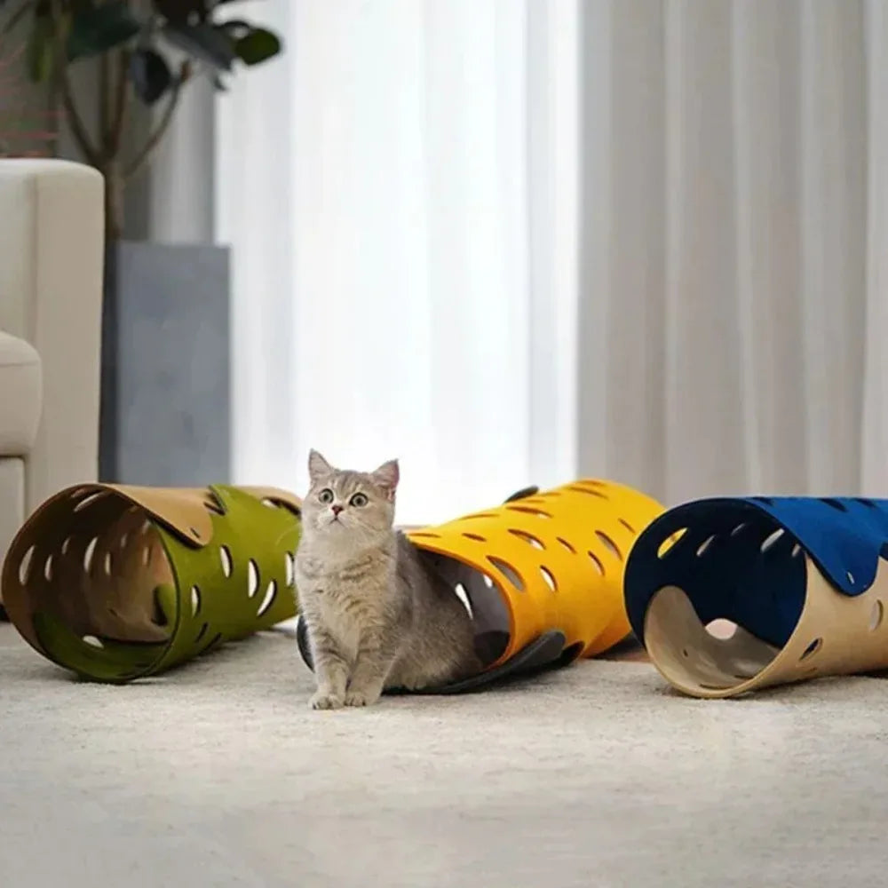 Modular Felt Cat Tunnel – Collapsible Interactive Kitten Play House