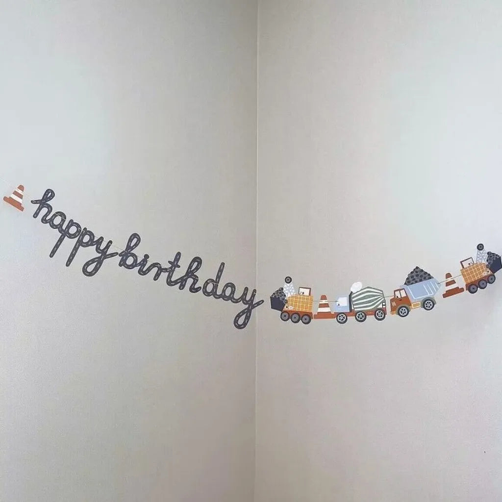 Construction Vehicle Birthday Banner – Baby 100 Days & 1st Party