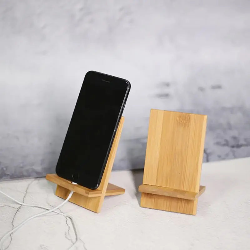 Bamboo Phone Stand – Desktop Holder with Charging Hole
