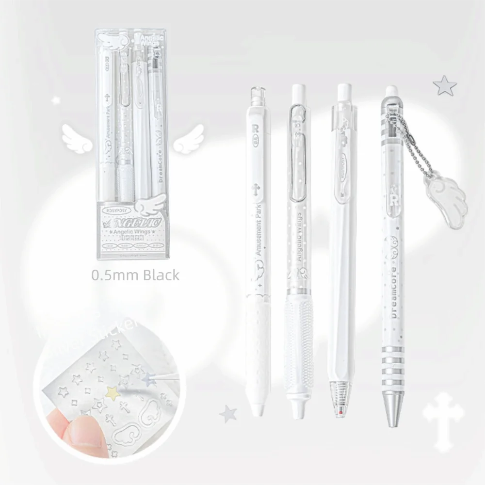 Pearl Angel Gel Pen Set 4-Pack | 0.5mm Black Ink Smooth Write