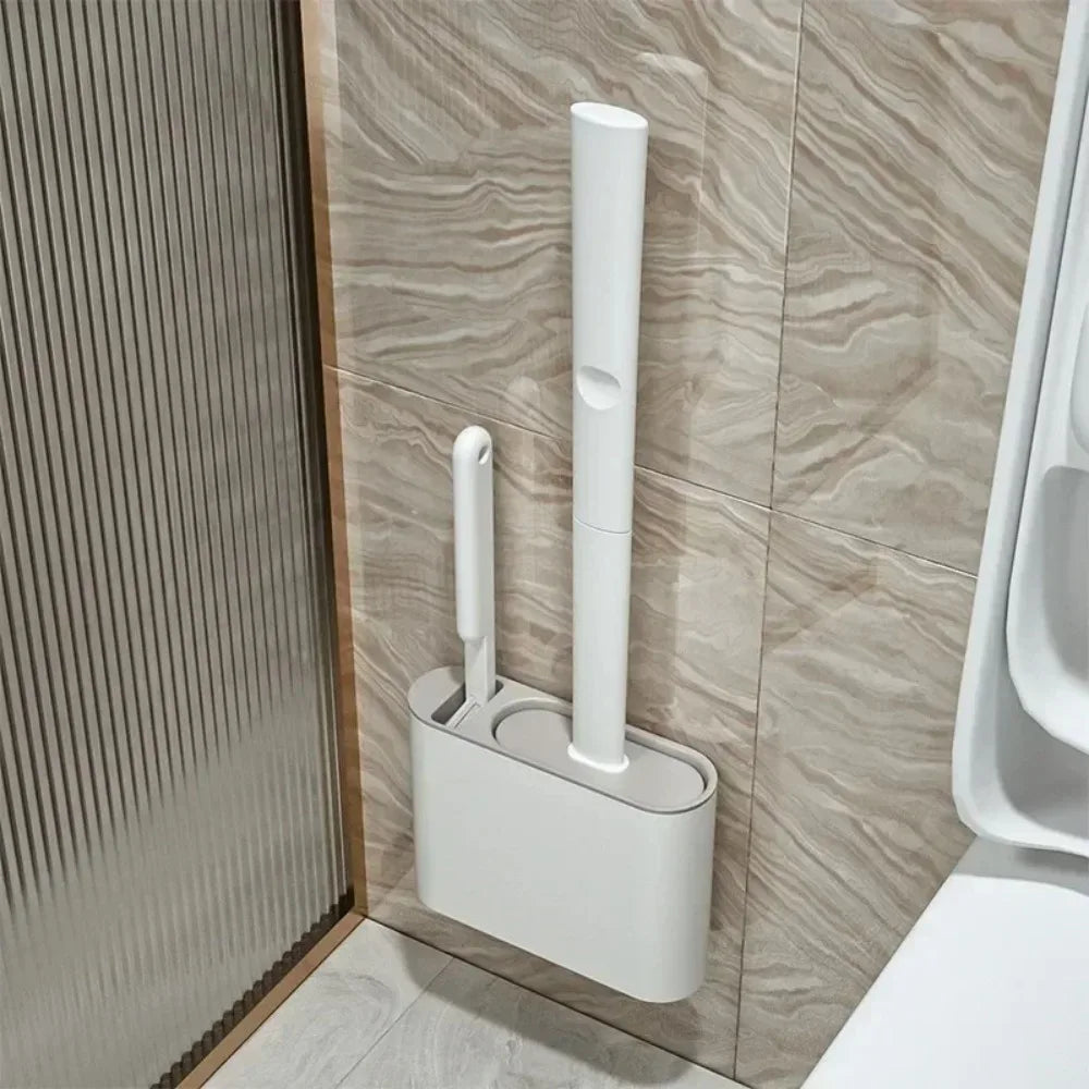Silicone Toilet Brush & Holder – Flat Head Wall Mount Set