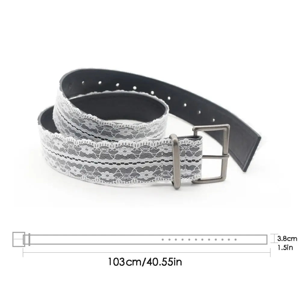 Women's White Lace Waist Belt – Floral PU Leather Strap