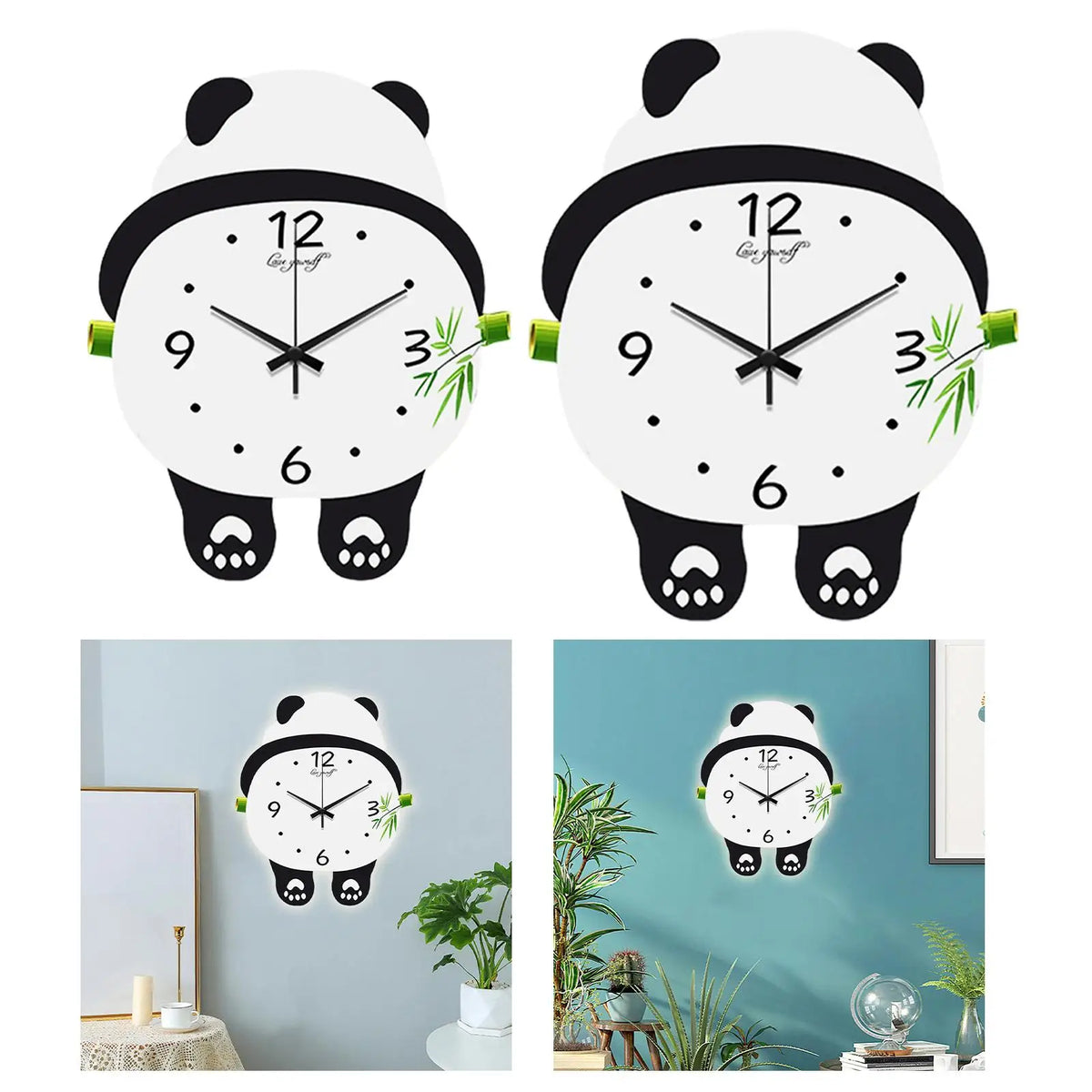 Panda Wall Clock – Silent Wooden Non-Ticking Home Decor