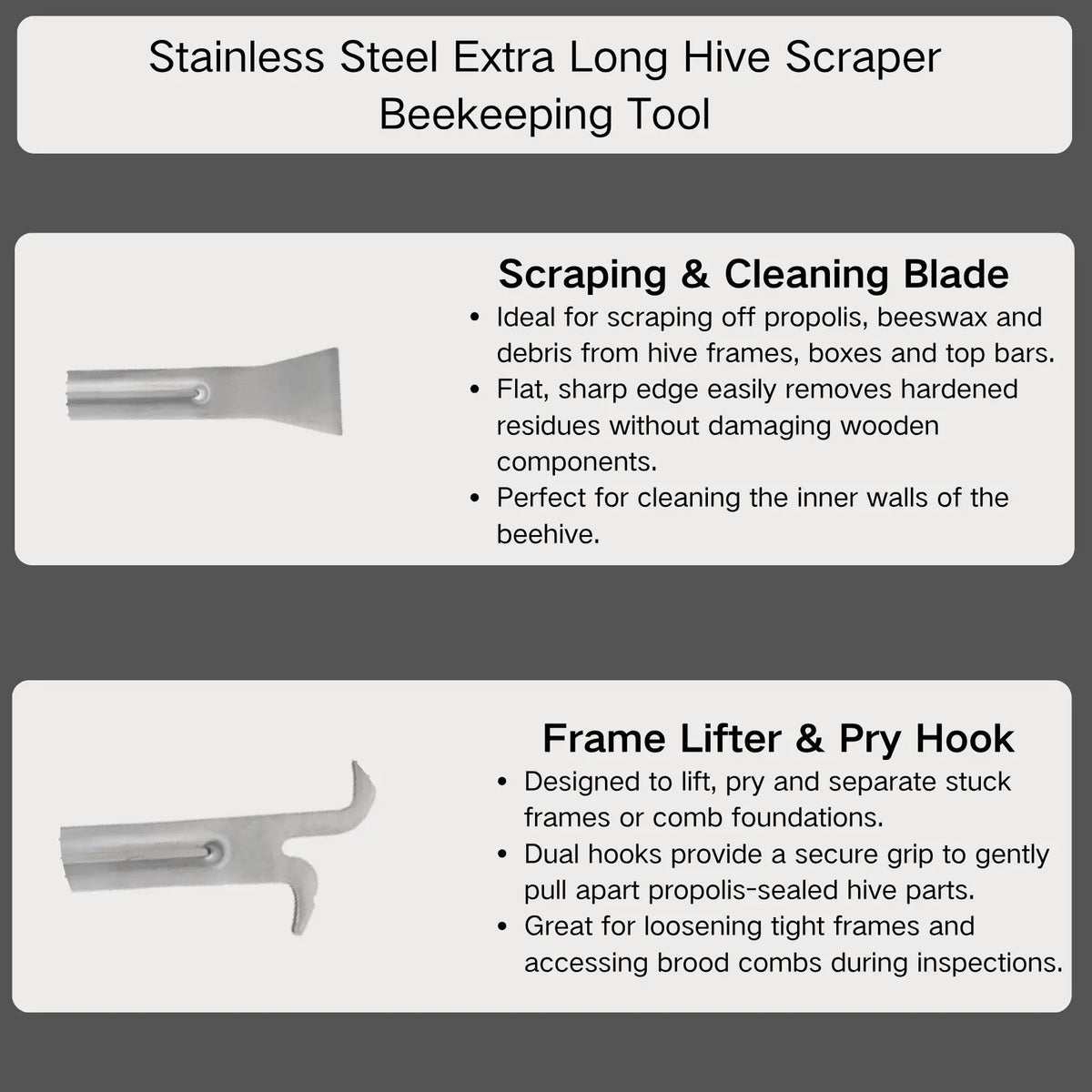 Stainless Steel Beehive Tool – Frame Lifter & Scraper