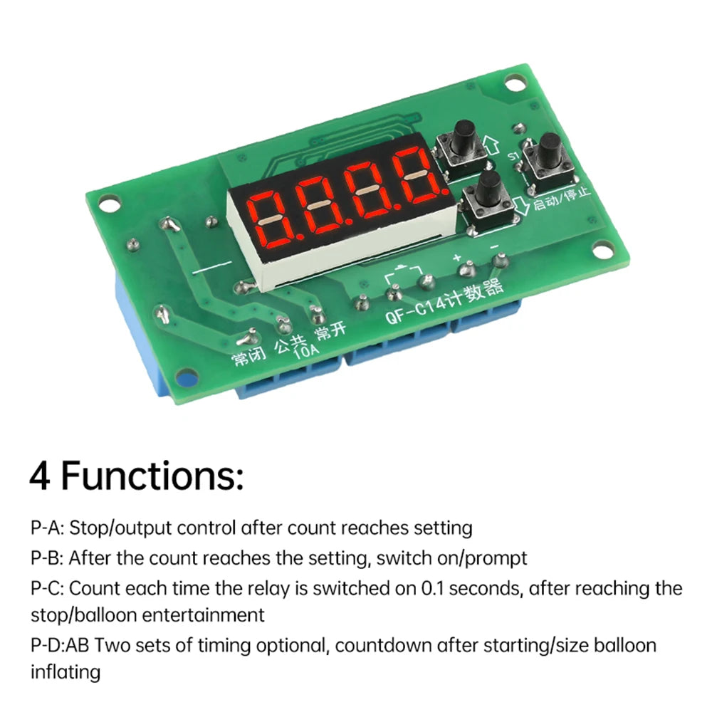 DC 12V/24V 4-Digit LED Counter Controller Module with Relay