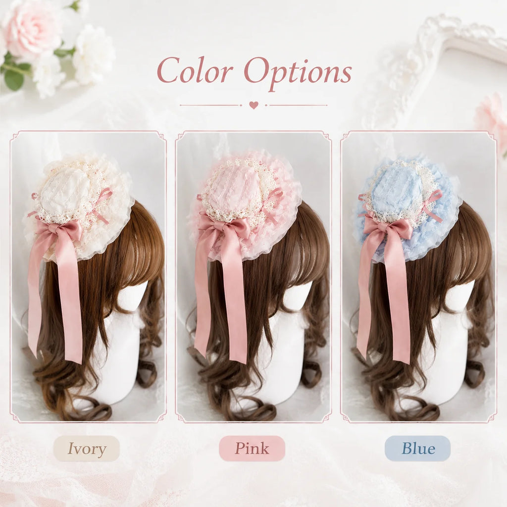 Vintage Lolita Lace Bonnet with Satin Ribbon Bow – 3 Colors