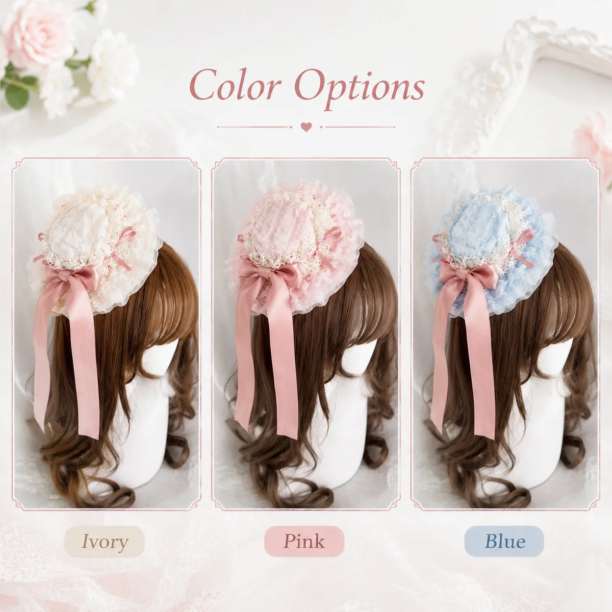 Vintage Lolita Lace Bonnet with Satin Ribbon Bow – 3 Colors