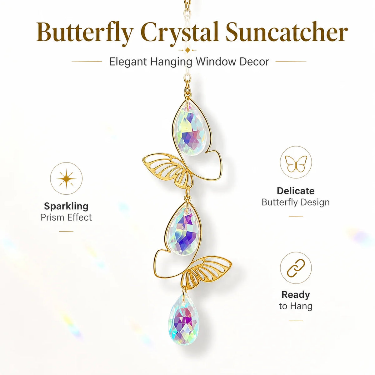 Butterfly Crystal Suncatcher Gold Window Prism Rainbow Ornament