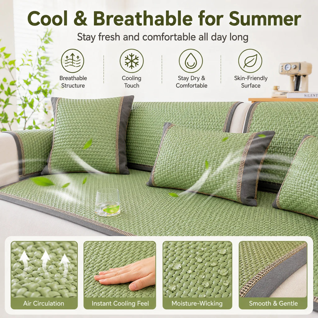Ice Silk Bamboo Cooling Sofa Cushion – Anti-Slip Seat Mat