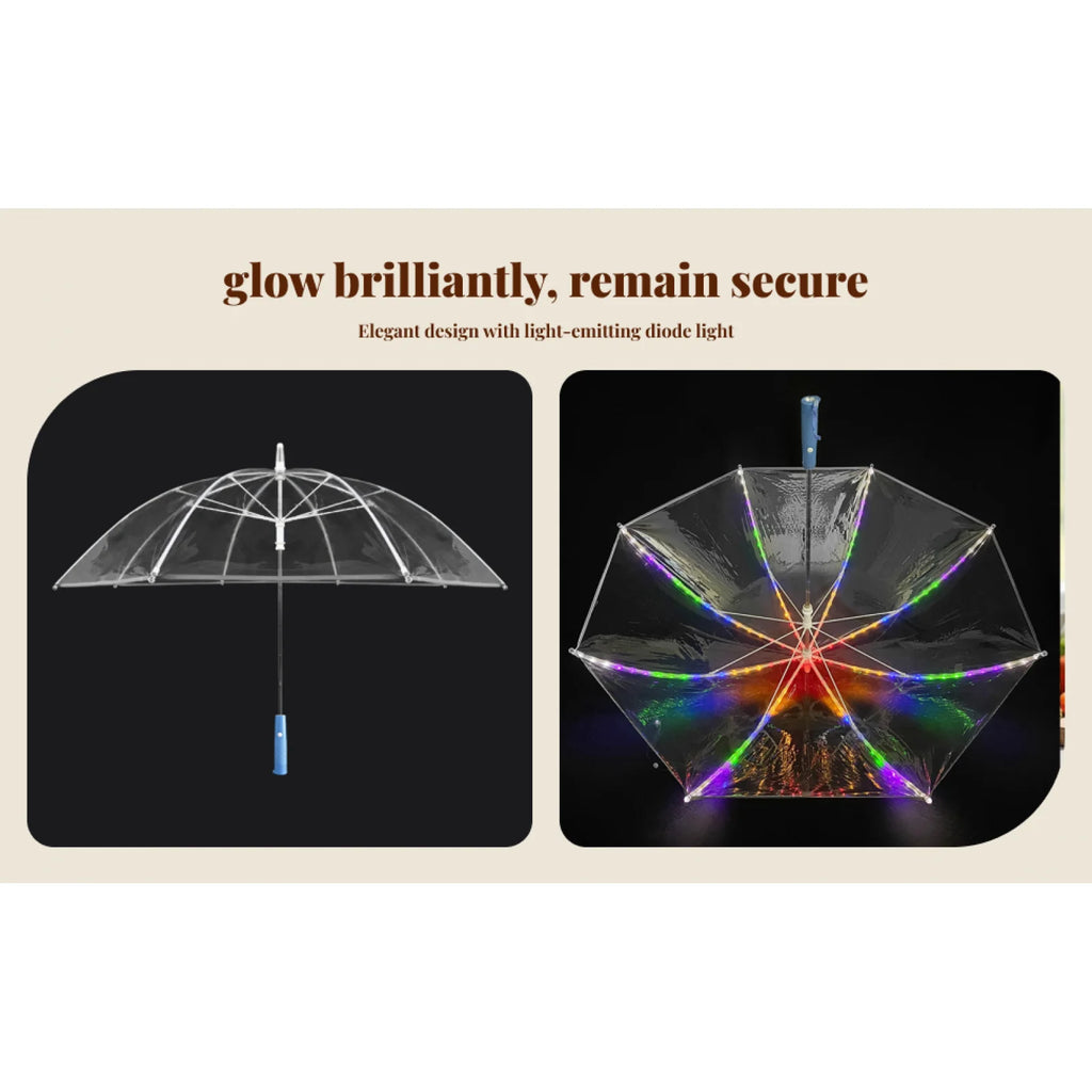 LED Flashlight Rain Umbrella – Clear Windproof 8-Rib Straight