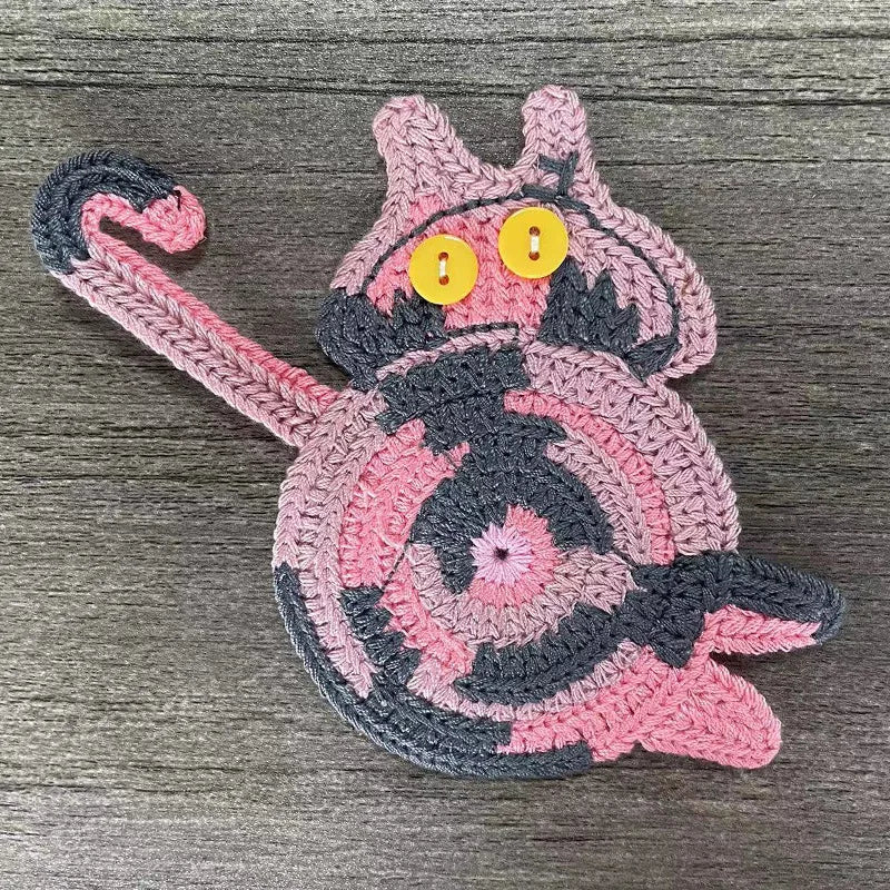 Handmade Crochet Cat Coaster – Knitted Felt Mug Pad Gift