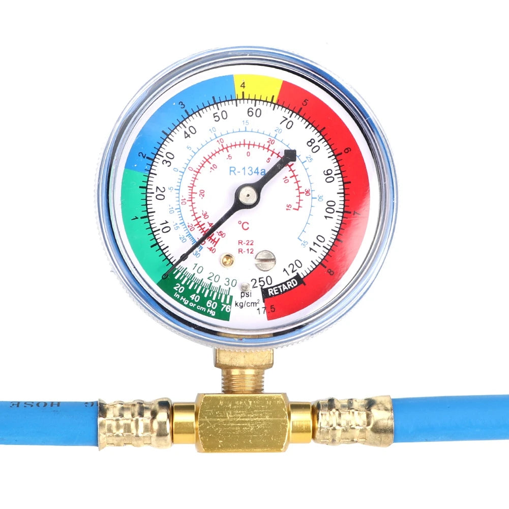 R134a Refrigerant Charging Hose with Pressure Gauge & Fittings