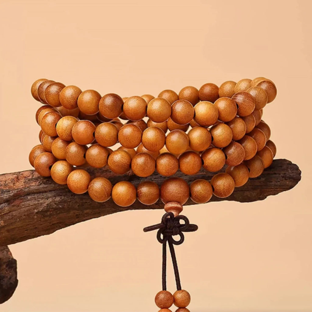 Natural Peach Wood 108 Beads Mala Bracelet | Unisex Spiritual Gift