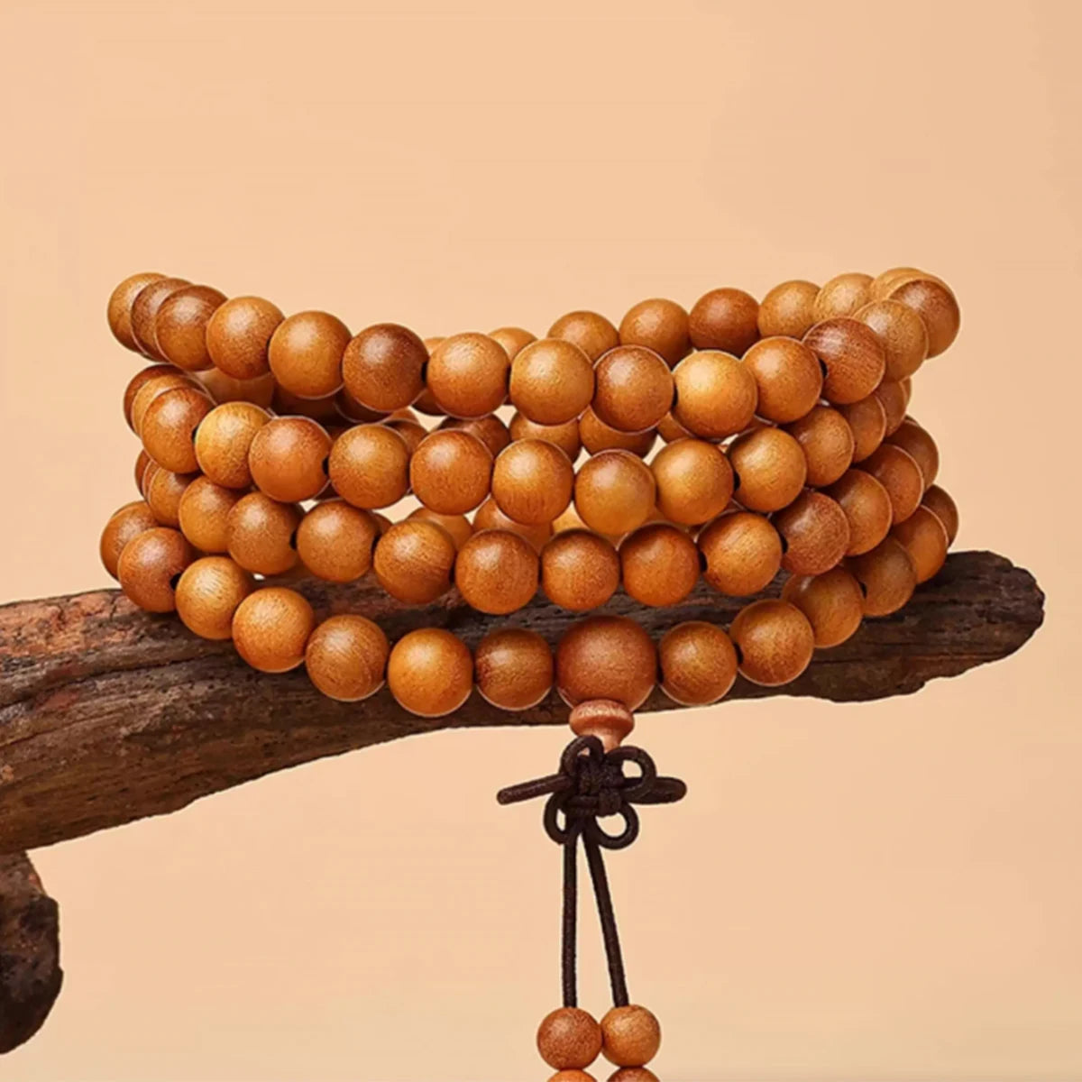 Natural Peach Wood 108 Beads Mala Bracelet | Unisex Spiritual Gift