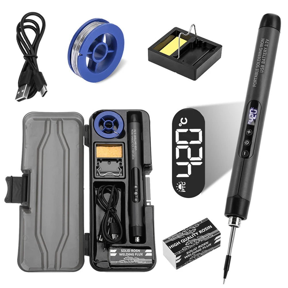 USB Cordless Soldering Iron Set – Digital Display, 260–420°C
