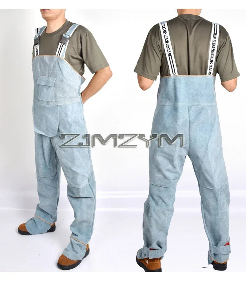 Men's Flame Retardant Leather Welding Bib Overall Coverall
