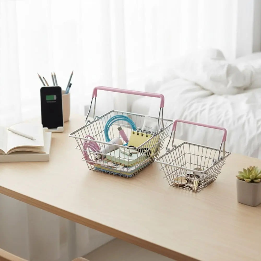 Metal Wire Mini Shopping Basket – Mesh Desk Organizer 2 Sizes