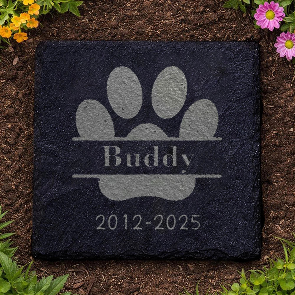 Personalized Dog Memorial Slate Plaque – Pawprint Stone