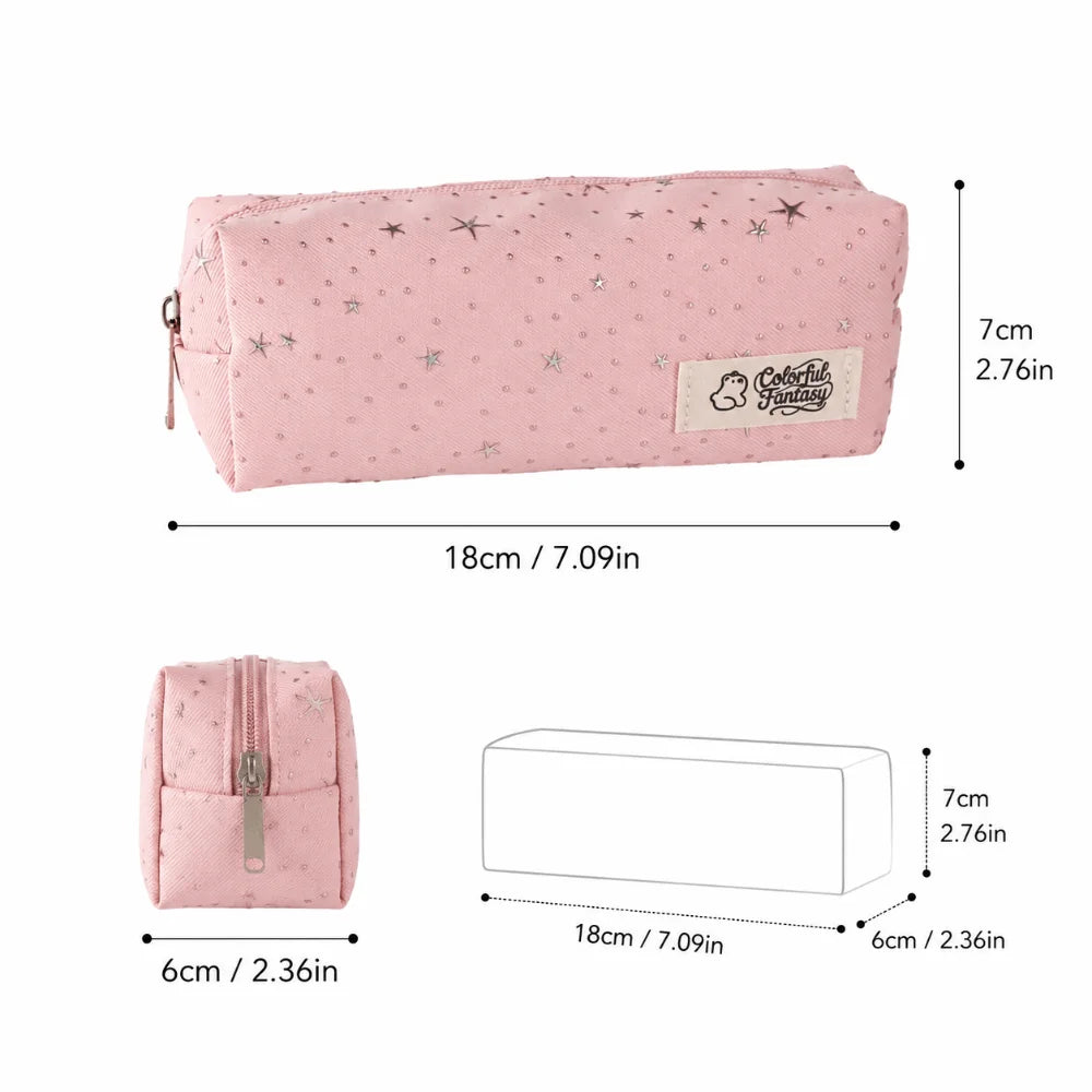 Large Canvas Pencil Case – Star Print Stationery Organizer Bag