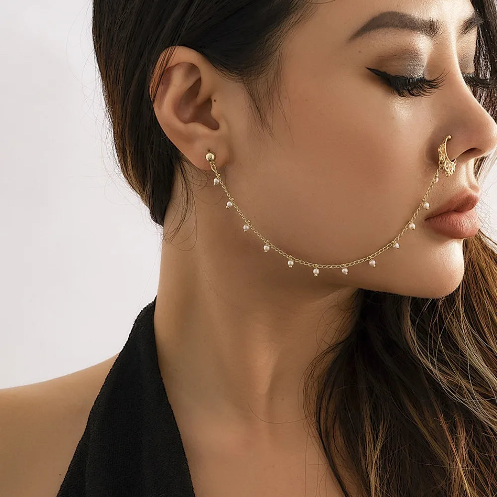 Pearl Butterfly Tassel Earrings & Nose Clip | Punk Style