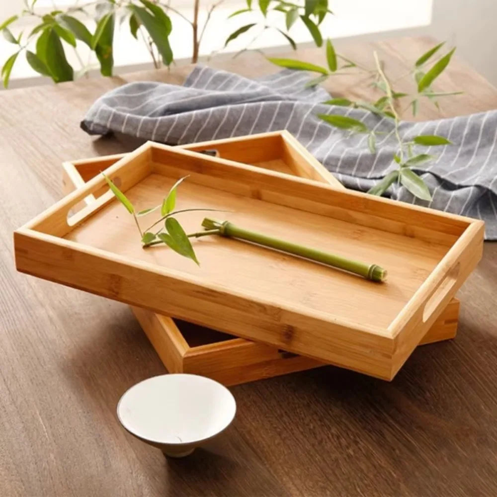 Retro Bamboo Wood Rectangular Storage Tray – Tea & Home