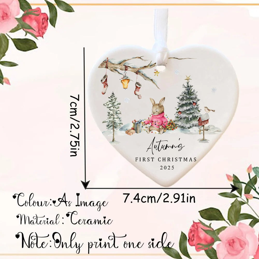 Personalized Bunny Baby's First Christmas Ceramic Ornament