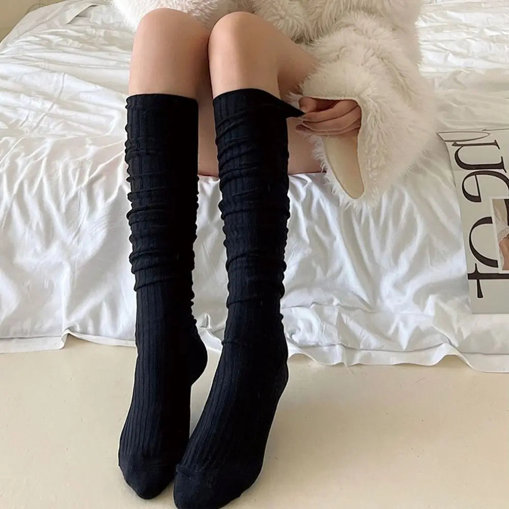 Women's Cotton Knee-High Socks – Warm Solid Color Calf Socks