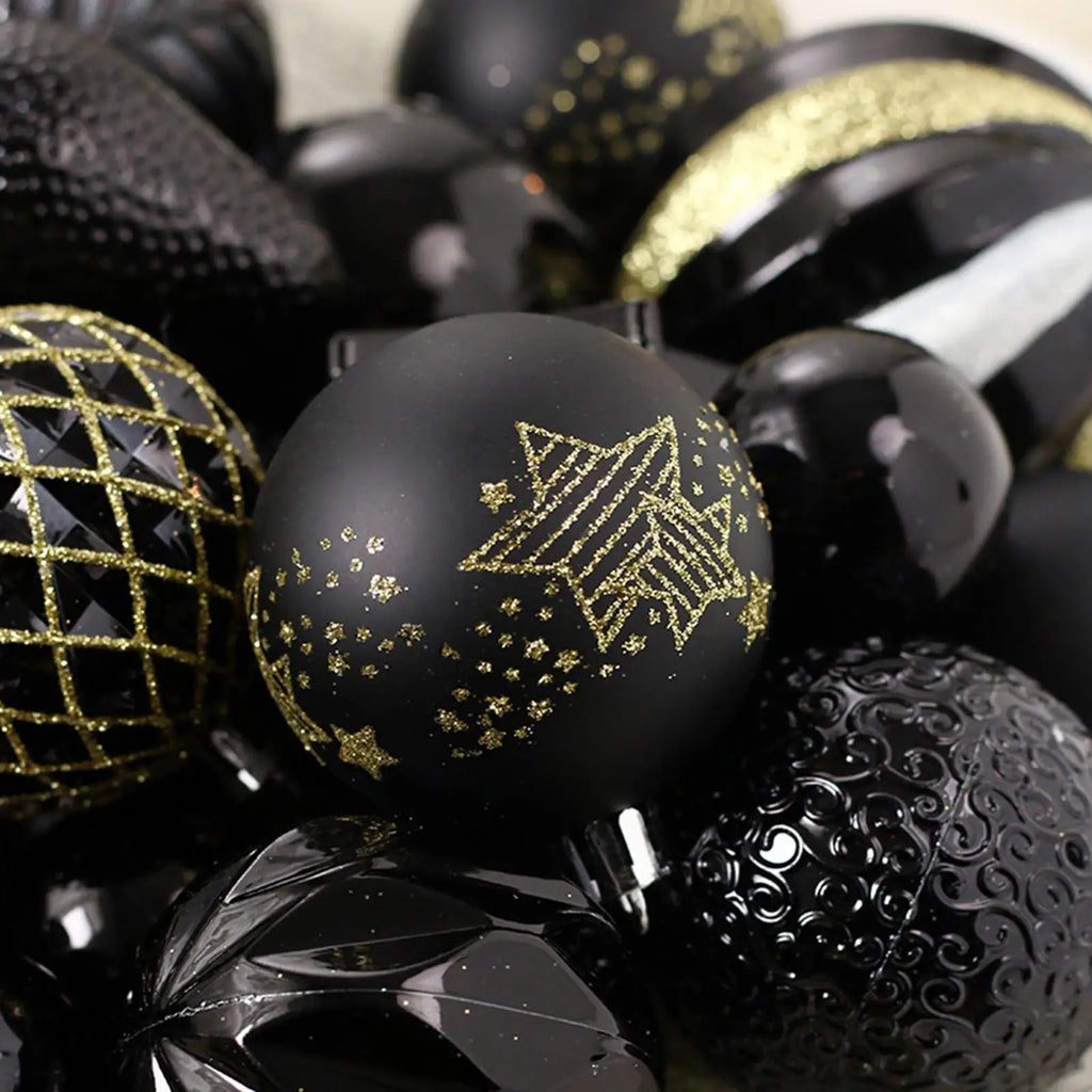 Black Gold Shatterproof Christmas Ball Ornaments – 65-Piece Set