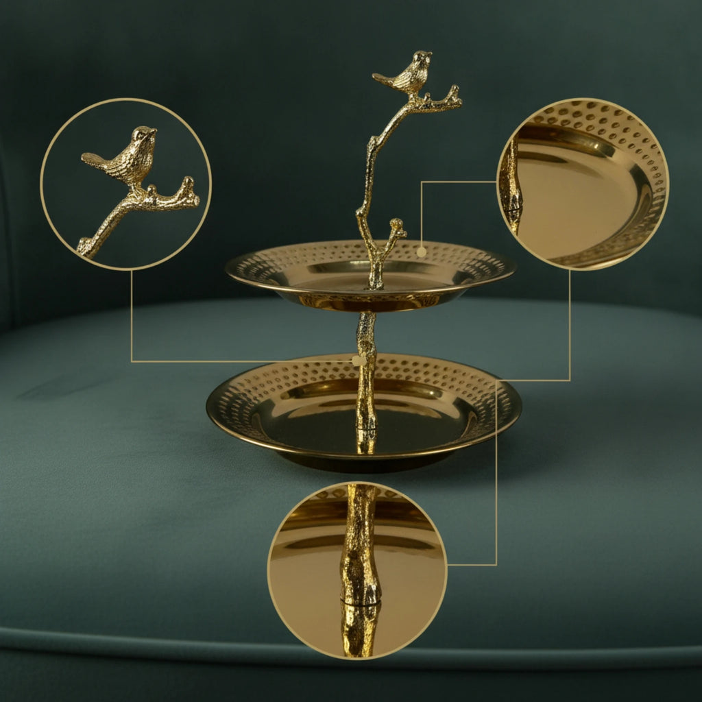 2-Tier Metal Serving Tray Stand | Decorative Fruit & Pastry Holder
