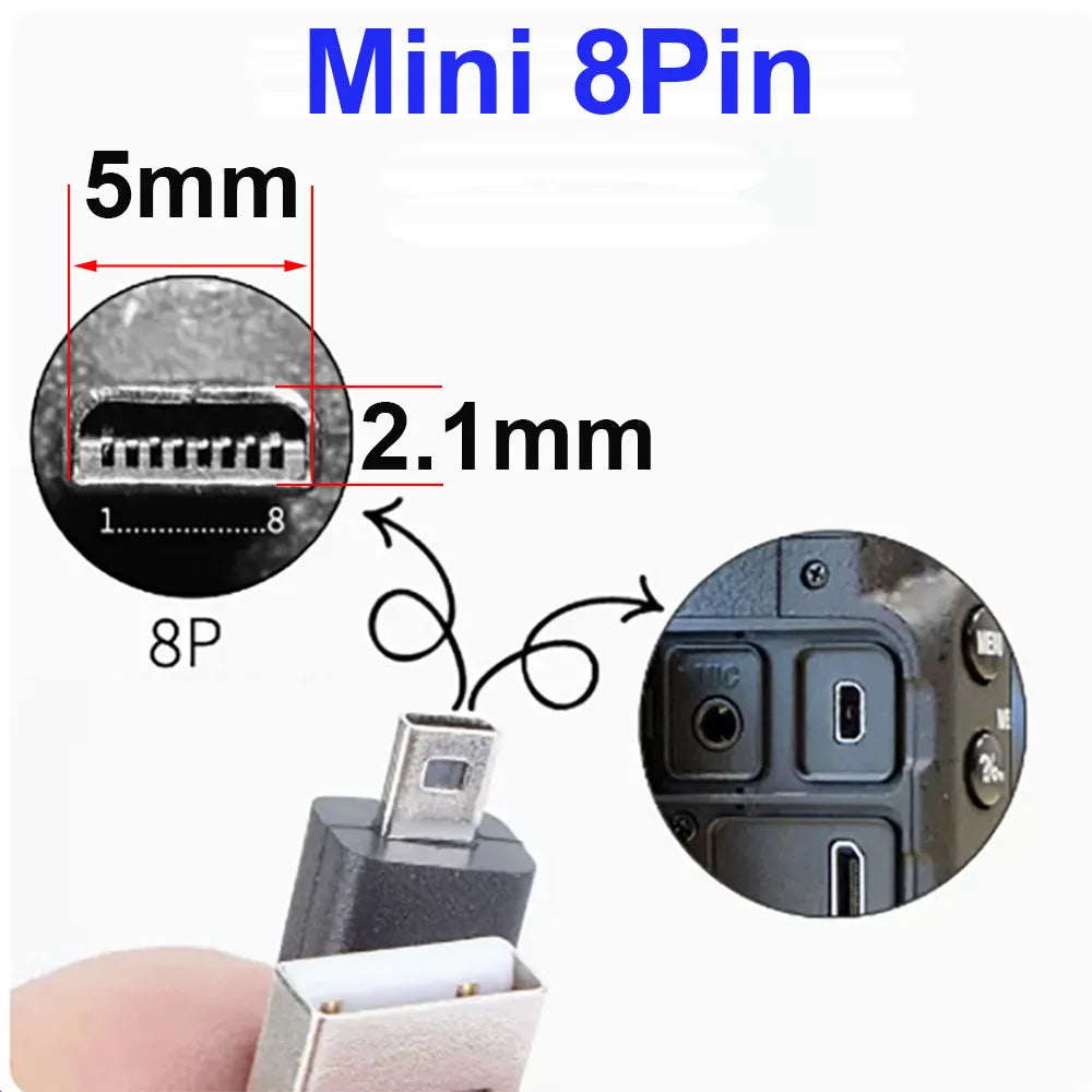 USB Mini 8-Pin Data & Charging Cable for Digital Cameras