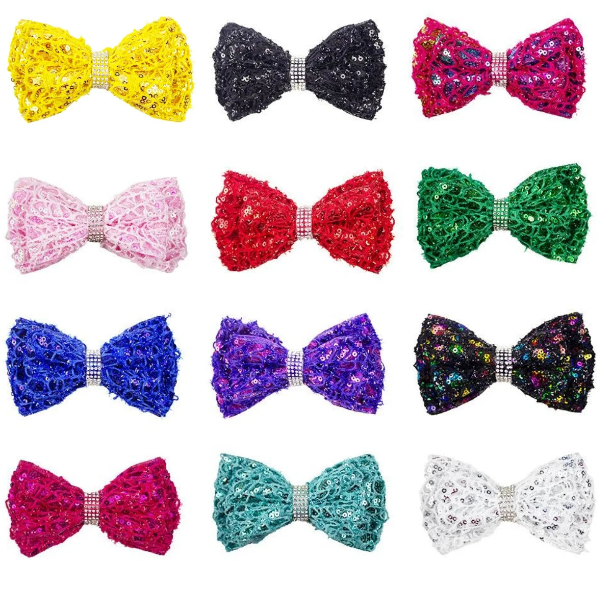 12-Pack Girls' 5" Glitter Grosgrain Ribbon Hair Bow Clips & Ties