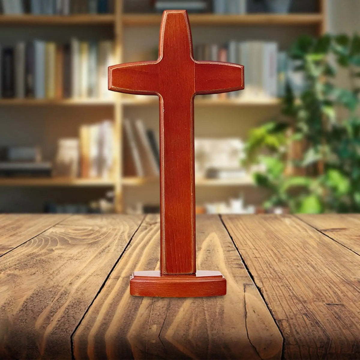 Wooden Standing Cross Sculpture | Religious Figurine Decor