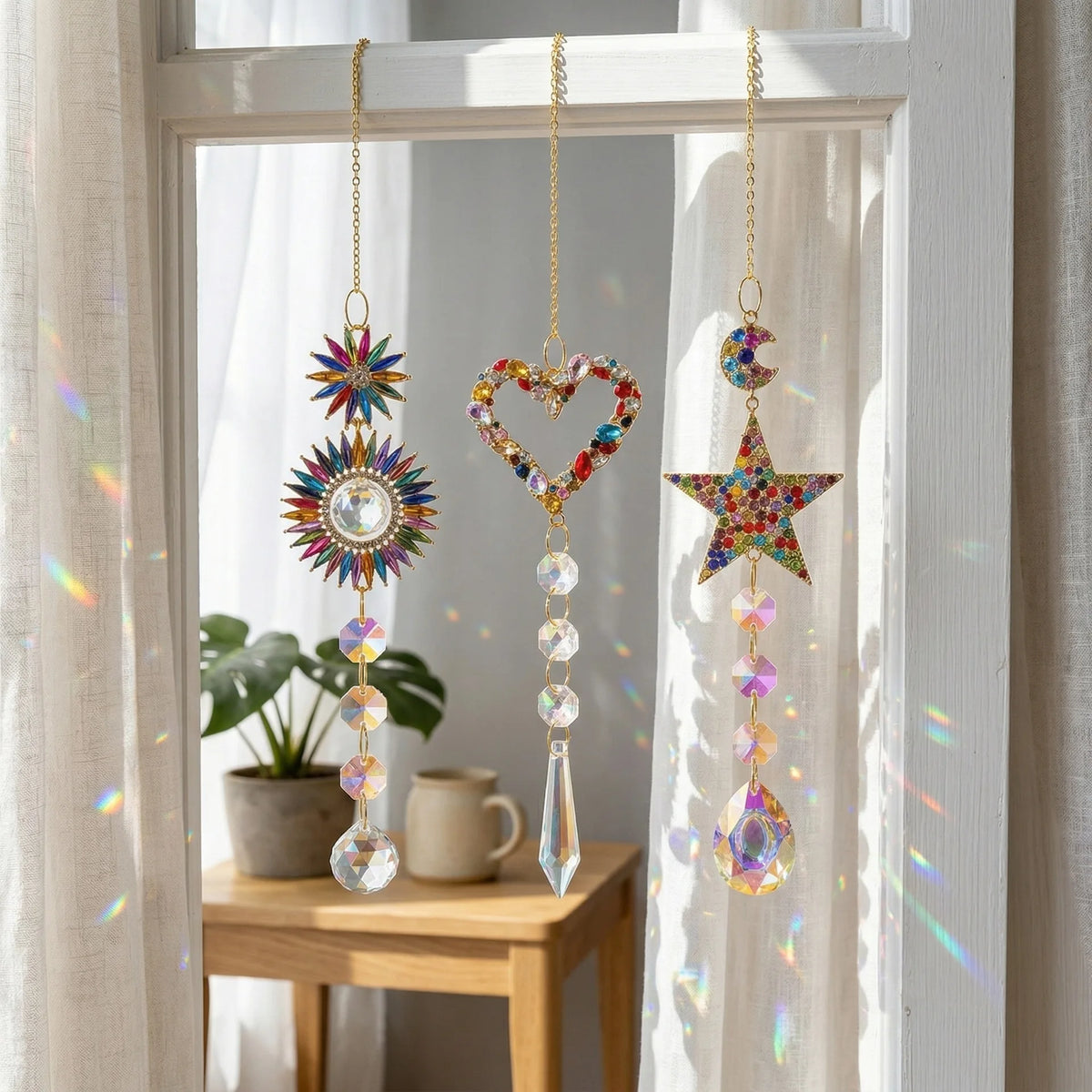 Rainbow Diamond Sun Catcher – Butterfly, Star & Love Decor