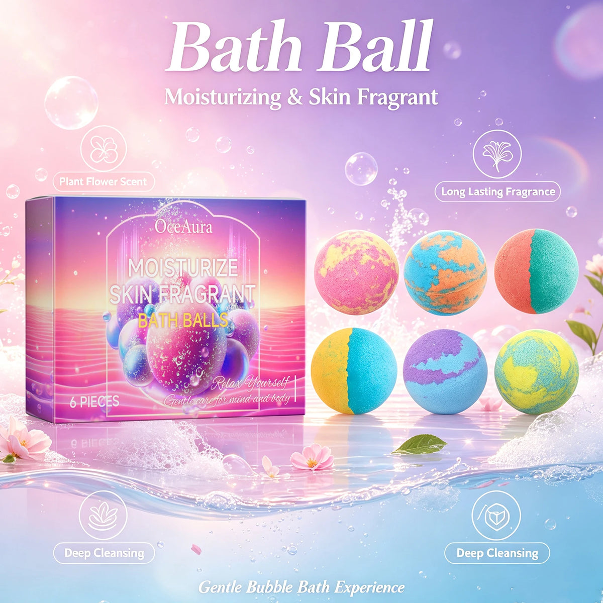 OceAura Bath Bomb Gift Set – Moisturizing Botanical Bubble Balls