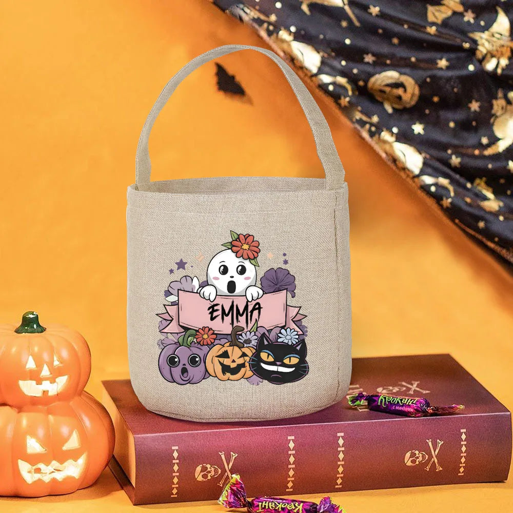 Personalized Halloween Candy Tote Bag – Custom Pumpkin Design
