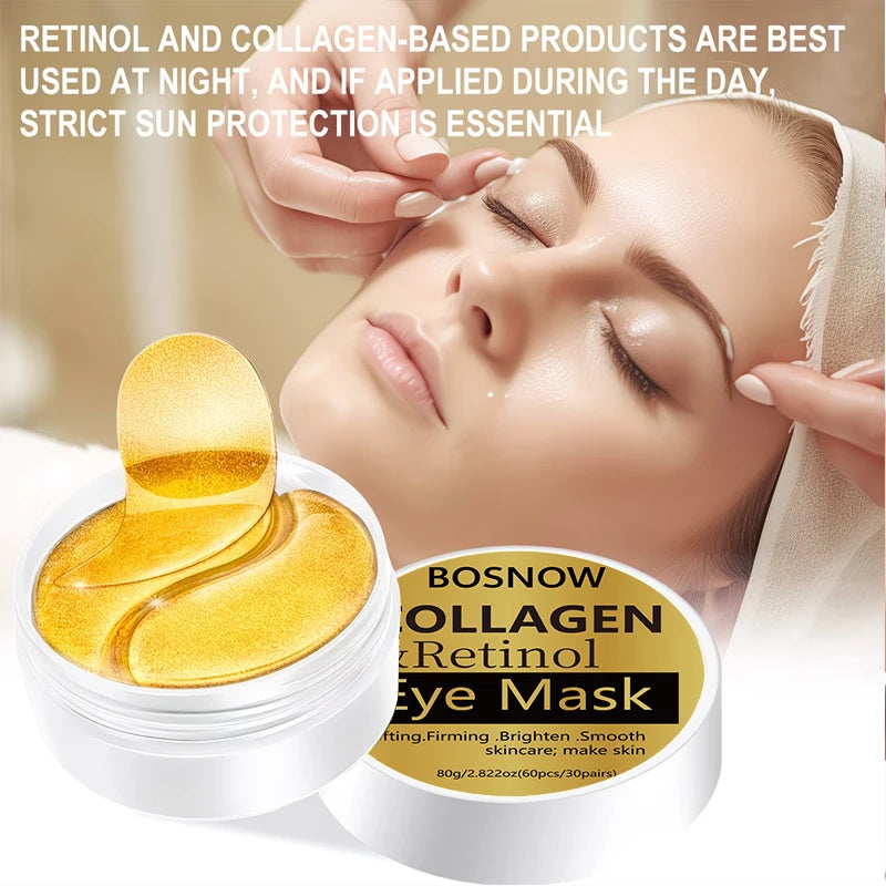 Bosnow 60pc Collagen & Retinol Gold Eye Masks | Firm & Hydrate
