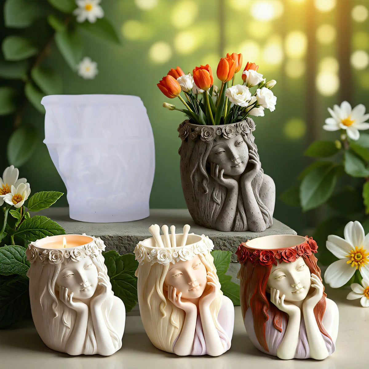 Floral Silicone Mold – DIY Concrete Resin Candle & Planter Cast