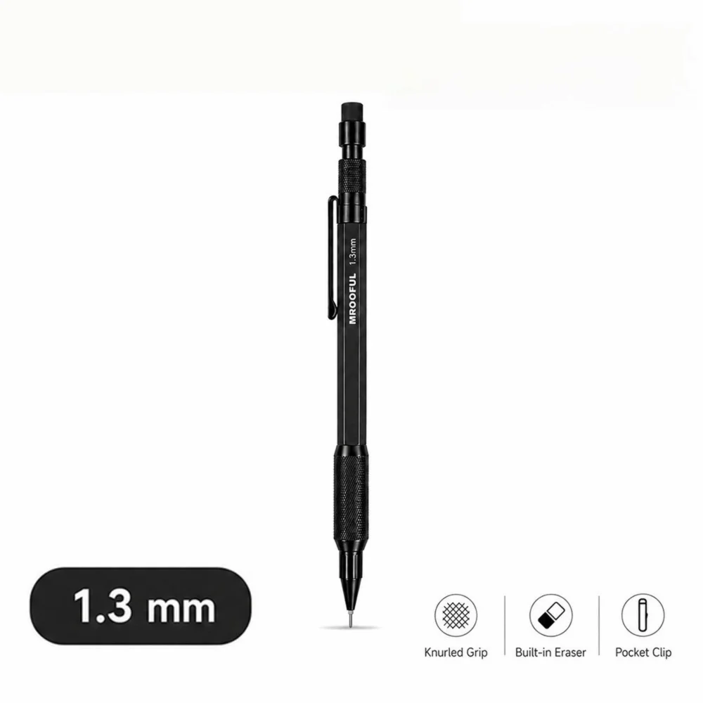 Metal Mechanical Pencil 0.5–1.3mm | Low Gravity, Built-in Eraser