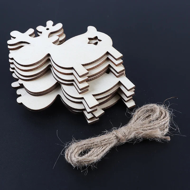 Christmas Elk Wooden Pendant Ornaments – 10-Piece Set