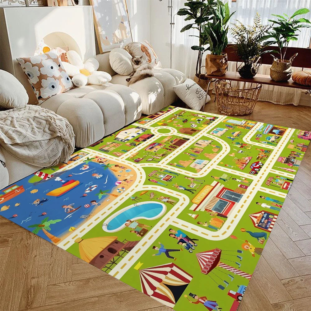Kids Car Play Mat – City Traffic Rug, Non-Slip | 4 Sizes