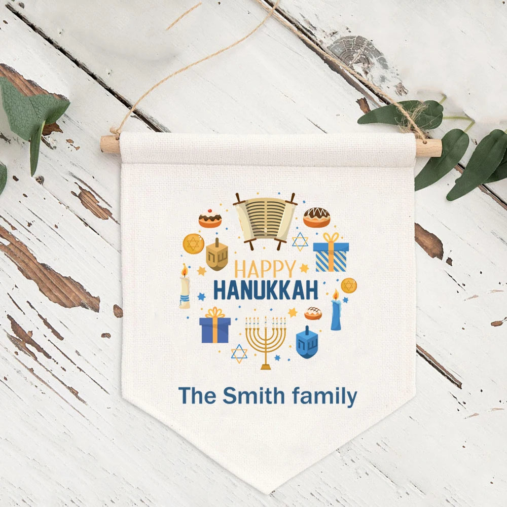 Personalized Family Name Hanukkah Menorah Banner | Wall Décor