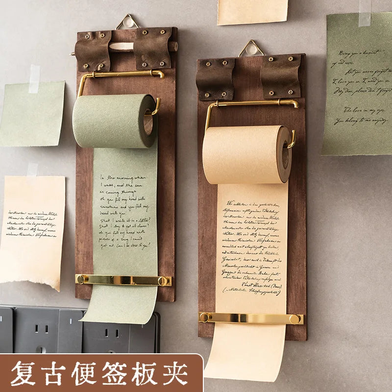 Retro Hangable Wooden Clip Note Board & Tearable Memo Roll
