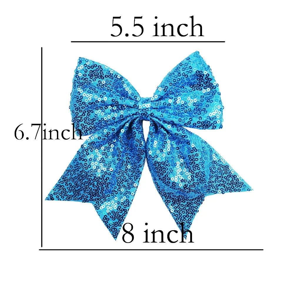 12-Pack 8" Rainbow Glitter Cheer Bow Hair Clips for Girls