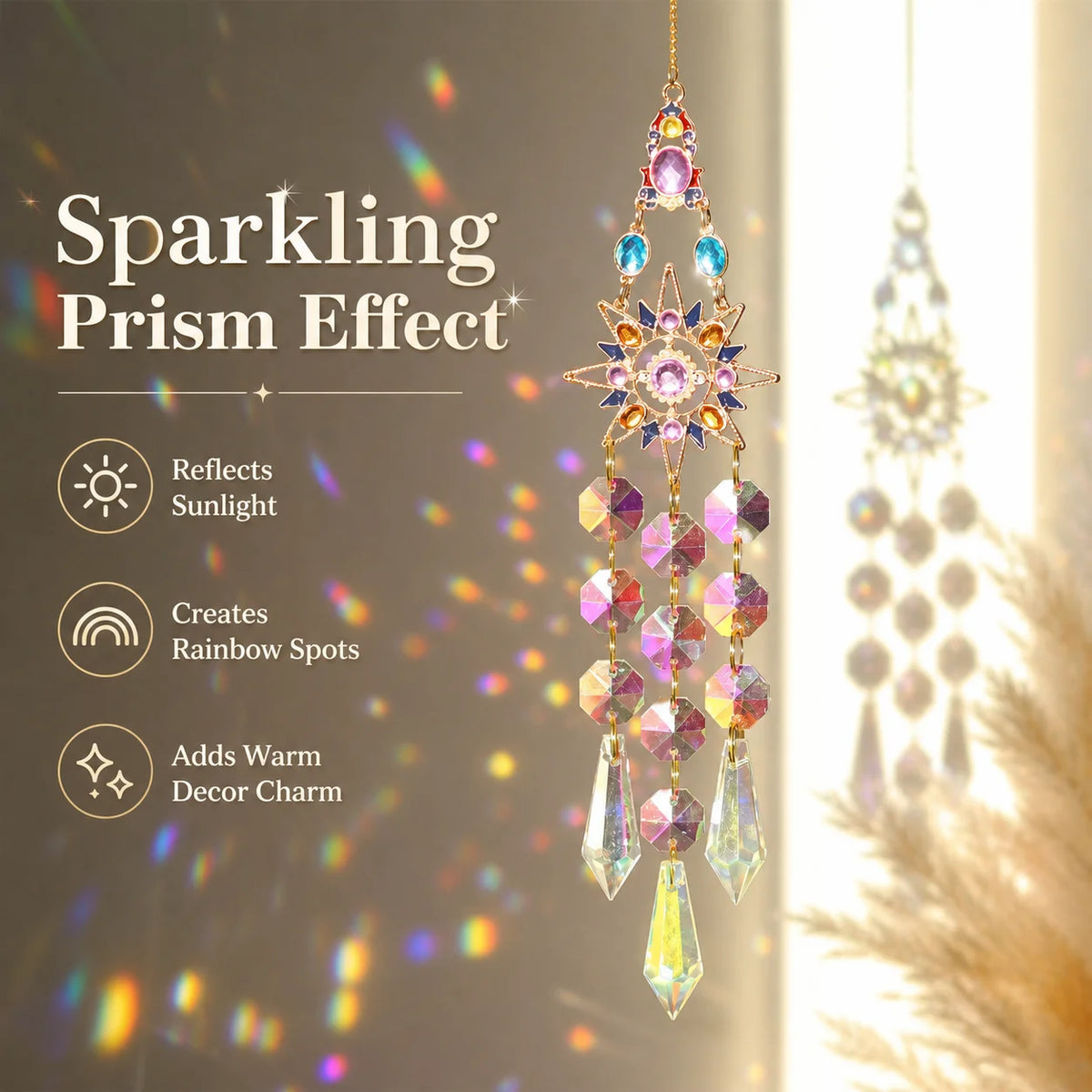 Crystal Sun Catcher Window Hanging – Rainbow Prism Pendant