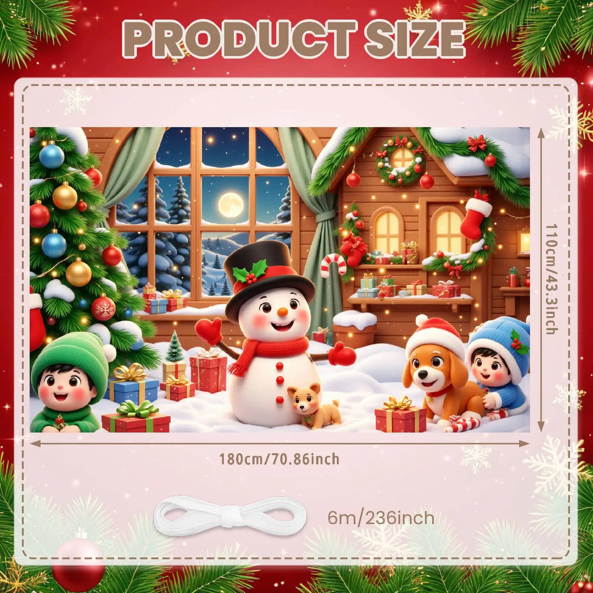 Snowman Christmas Banner – Winter Party Backdrop 180x110cm