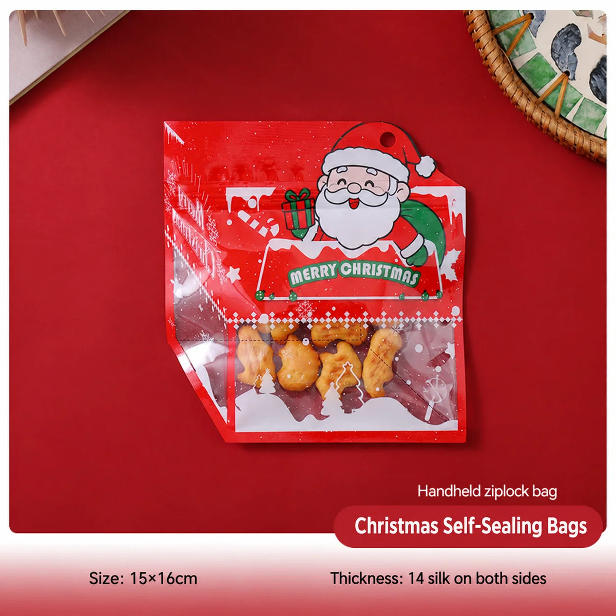 50-Pack Christmas Gingerbread Resealable Clear Bags 15×16cm