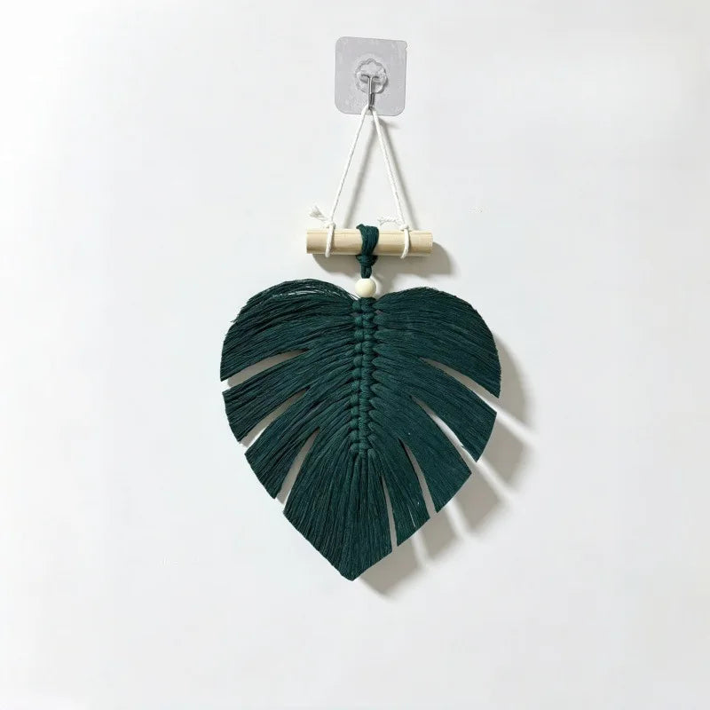 Boho Macrame Leaf Wall Hanging – Handmade Cotton Monstera Decor