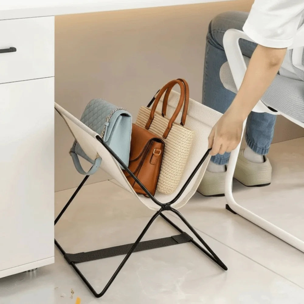 Foldable Bag Storage Rack | Metal Frame Organizer – Black
