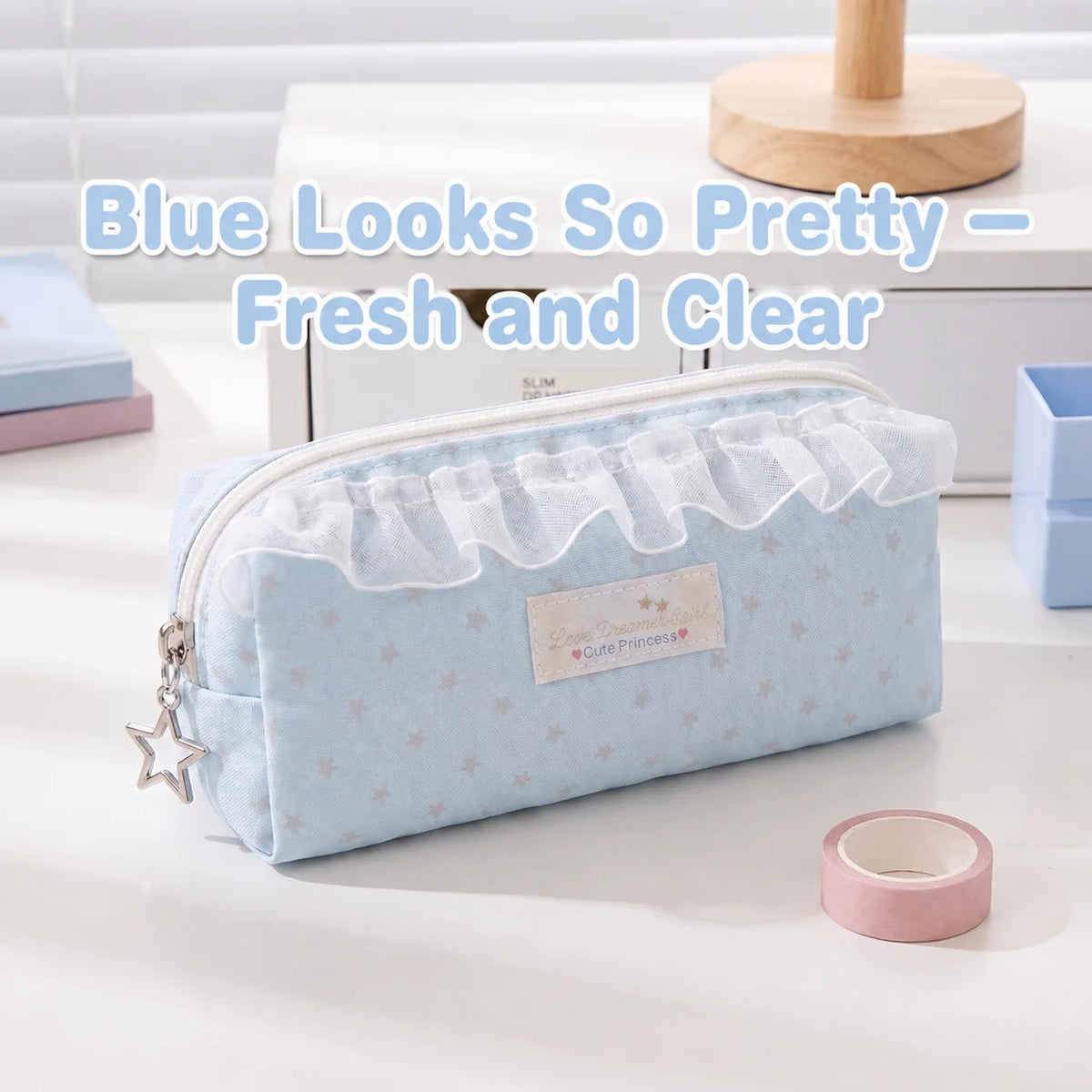 Star Print Canvas Pencil Bag – Aesthetic Stationery Pouch